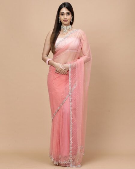 Women Embellished Saree with Scalloped Border