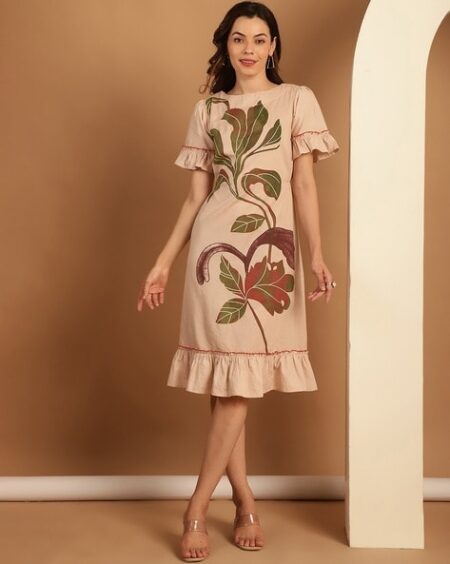 Women Leaf Print A-Line Dress
