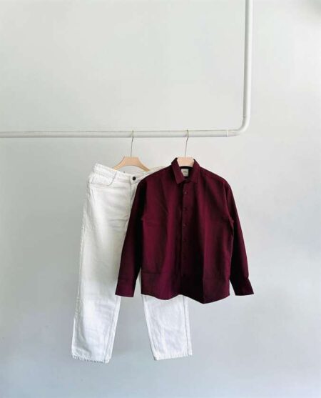 Elegant Maroon Shirt and Chic White Denim - Shop the Look